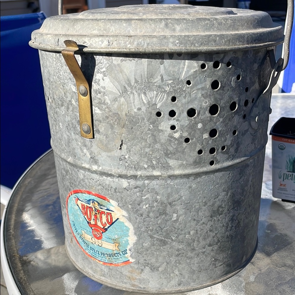 Vintage Metal Bucket with Lid